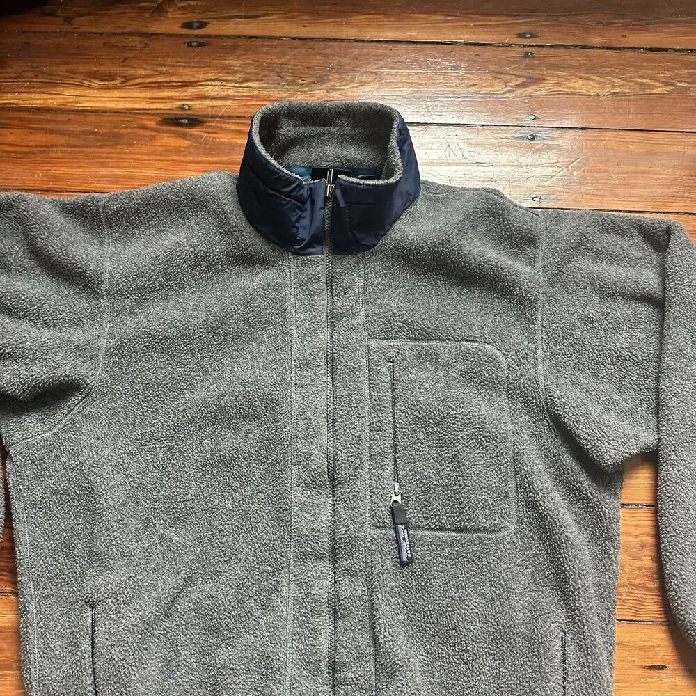 VTG Patagonia Gray Fleece Jacket Full Zip Men's Size XL Deep Pile Retro Made USA